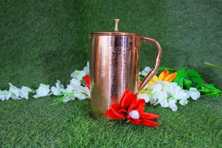 Exquisite Designed elite Copper Jug with plain copper 6 glasses- decoration purpose, home and decore beautiful handmde object.