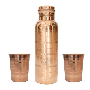 Plain copper bottles with two glass - home and decore beautiful Vibrant handmde object.