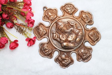 Kamalasana Ganesha with ashtavinayak Wall Hanging : Finely engraved wall hanging of lord ganesha which will look fantastic on your wall