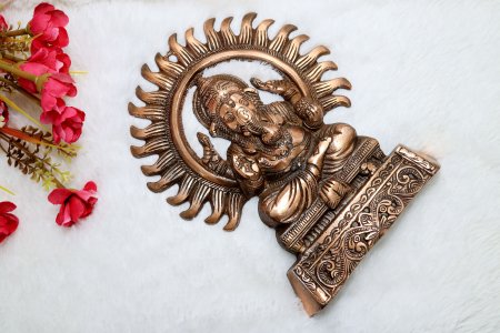 Golden handmade Lord Ganesha murti/ figurine with chakra for home and pooja ghar