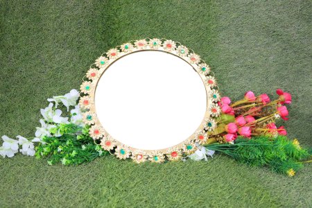 Royal cream colour designed round mirror home and decore beautiful Vibrant object - usable - Gifting Items Ideal for All Occasions