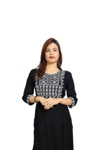 Four petals flower pearl embroided straight Kurti for Womens/ girls (black kurti)- Made up of Rayon and designed for you plesant and comfy