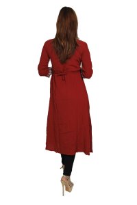 Four petal pearl flower embroided straight Kurti for Womens/ girls (Red)- Made up of Rayon and designed for you plesant and comfy