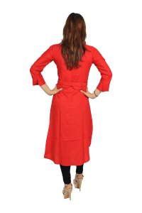 Black flower embroided straight Kurti for Womens/ girls (Red)- Made up of Rayon and designed for you plesant and comfy