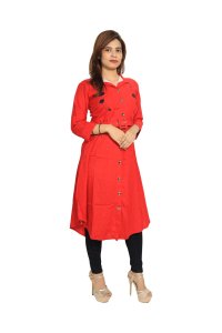 Black flower embroided straight Kurti for Womens/ girls (Red)- Made up of Rayon and designed for you plesant and comfy