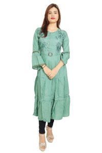 Green flower embroided straight Kurti for Womens/ girls (green kurti) - Made up of Rayon and designed for you plesant and comfy