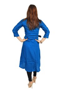 Red planted roses with a belt embroided straight Kurti for Womens/ girls (Blue Kurti) - Made up of Rayon and designed for you plesant and comfy