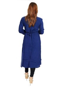 Blue white curved squares embroided straight kurti for womens / girls  (Navy Blue kurti) - Made up of Rayon and designed for you plesant and comfy