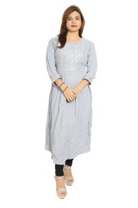 Barfi square chained embroided straight Kurti for Womens/ girls(Grey)- Made up of Rayon and designed for you plesant and comfy