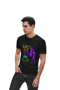 Girls Just Wanna Have Guns, Round Neck Gym Tshirt (Black Tshirt) - Clothes for Gym Lovers - Suitable for Gym Going Person - Foremost Gifting Material for Your Friends and Close Ones