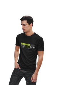 Health and Fitness, Unlimited, No Pain, No Gain, (BG Green and White), Round Neck Gym Tshirt (Black Tshirt) - Clothes for Gym Lovers - Suitable for Gym Going Person - Foremost Gifting Material for Your Friends and Close Ones