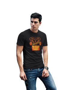 The Gym Is My Happy Place, (BG Orange), Round Neck Gym Tshirt (Black Tshirt) - Clothes for Gym Lovers - Suitable for Gym Going Person - Foremost Gifting Material for Your Friends and Close Ones