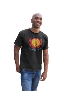 Fitness Center, No Pain, No Gain, Red Leaves Inside The Circle, Round Neck Gym Tshirt (Black Tshirt) - Clothes for Gym Lovers - Foremost Gifting Material for Your Friends and Close Ones