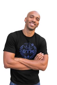 Gym, Fitness Center, (BG Blue), Round Neck Gym Tshirt (Black Tshirt) - Clothes for Gym Lovers - Foremost Gifting Material for Your Friends and Close Ones