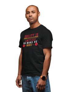 Ability Is Limitless, Do More, Be More, (BG Red and Orange), Round Neck Gym Tshirt (White Tshirt) - Clothes for Gym Lovers - Suitable for Gym Going Person - Foremost Gifting Material for Your Friends and Close Ones