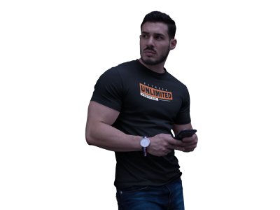 Fitness, Unlimited, Power Gym, 1 Dash (BG Orange and Black), Round Neck Gym Tshirt (White Tshirt) - Clothes for Gym Lovers - Suitable for Gym Going Person - Foremost Gifting Material for Your Friends and Close Ones