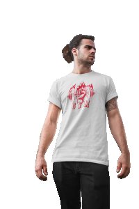 Gym, Red Fire, Round Neck Gym Tshirt (White Tshirt) - Clothes for Gym Lovers - Suitable for Gym Going Person - Foremost Gifting Material for Your Friends and Close Ones
