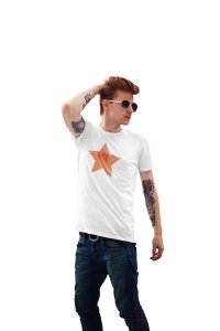 Fitness Club, Power Your Body, (BG Star Orange), Round Neck Gym Tshirt (White Tshirt) - Clothes for Gym Lovers - Suitable for Gym Going Person - Foremost Gifting Material for Your Friends and Close Ones