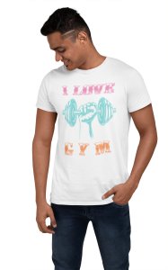 I Love Gym, (BG Pink, White and Orange), Round Neck Gym Tshirt (White Tshirt) - Clothes for Gym Lovers - Suitable for Gym Going Person - Foremost Gifting Material for Your Friends and Close Ones
