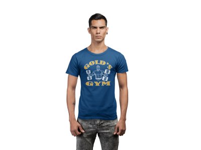 Gold's Gym, (BG Golden), Round Neck Gym Tshirt - Clothes for Gym Lovers (Blue Tshirt) - Suitable for Gym Going Person - Foremost Gifting Material for Your Friends and Close Ones