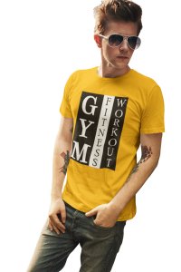 Gym, Fitness, Workout, Round Neck Gym Tshirt (Vertically) (Yellow Tshirt) - Clothes for Gym Lovers - Suitable for Gym Going Person - Foremost Gifting Material for Your Friends and Close Ones
