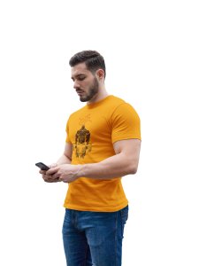 Lifting a Barbell, Brown Bodybuilder, Round Neck Gym Tshirt (Yellow Tshirt) - Foremost Gifting Material for Your Friends and Close Ones