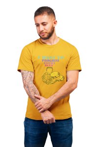 I Want to Progress Everyday, Muscle Man- Yellow, Round Neck Gym Tshirt (Yellow Tshirt) - Clothes for Gym Lovers - Suitable for Gym Going Person - Foremost Gifting Material for Your Friends and Close Ones