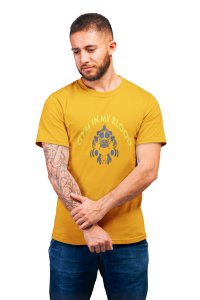 Gym In My Blood, Muscle Man- Blue, Round Neck Gym Tshirt (Yellow Tshirt) - Clothes for Gym Lovers - Suitable for Gym Going Person - Foremost Gifting Material for Your Friends and Close Ones