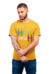 The Gym is My Life, 2 Dumbles, Round Neck Gym Tshirt (Yellow Tshirt) - Clothes for Gym Lovers - Suitable for Gym Going Person - Foremost Gifting Material for Your Friends and Close Ones