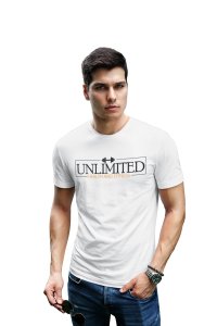 Health and Fitness,Unlimited, (BG Orange), Round Neck Gym Tshirt (White Tshirt) - Clothes for Gym Lovers - Foremost Gifting Material for Your Friends and Close Ones