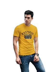 Fitness Gym, (BG 3 Locks), Round Neck Gym Tshirt (Yellow Tshirt) - Clothes for Gym Lovers - Suitable for Gym Going Person - Foremost Gifting Material for Your Friends and Close Ones