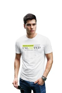 Health and Fitness, Unlimited, No Pain, No Gain, (BG Green and Black), Round Neck Gym Tshirt (White Tshirt) - Clothes for Gym Lovers - Foremost Gifting Material for Your Friends and Close Ones