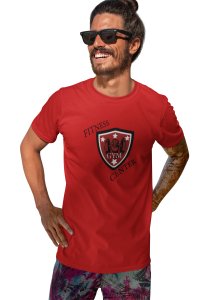 Fitness Gym Center, (BG Shield), Round Neck Gym Tshirt (Red Tshirt) - Clothes for Gym Lovers - Suitable for Gym Going Person - Foremost Gifting Material for Your Friends and Close Ones