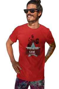 Fitness Gym Center, (BG Blue and Cherry), Round Neck Gym Tshirt (Red Tshirt) - Clothes for Gym Lovers - Suitable for Gym Going Person - Foremost Gifting Material for Your Friends and Close Ones