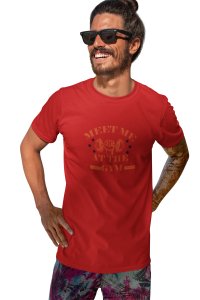 Meet Me At The Gym, (BG Orange), Round Neck Gym Tshirt (Red Tshirt) - Clothes for Gym Lovers - Suitable for Gym Going Person - Foremost Gifting Material for Your Friends and Close Ones