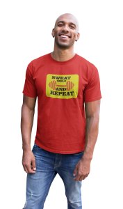 Sweat, Smile and Repeat Round Neck Gym Tshirt (Red Tshirt) - Clothes for Gym Lovers - Suitable for Gym Going Person - Foremost Gifting Material for Your Friends and Close Ones