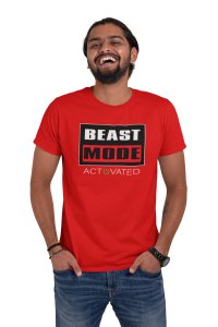 Beast Mode Activated, (BG Orange, White and Black), Round Neck Gym Tshirt (Red Tshirt) - Clothes for Gym Lovers - Foremost Gifting Material for Your Friends and Close Ones