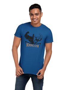 Boxing Gym, (BG Black and Blue), Round Neck Gym Tshirt (Blue Tshirt) - Clothes for Gym Lovers - Suitable for Gym Going Person - Foremost Gifting Material for Your Friends and Close Ones