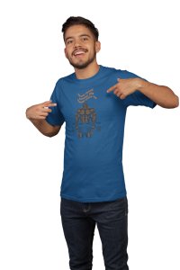 Work Hard, Dream Big, Never Give Up, (BG Muscle Man Brown), Round Neck Gym Tshirt (Blue Tshirt) - Clothes for Gym Lovers - Suitable for Gym Going Person - Foremost Gifting Material for Your Friends and Close Ones