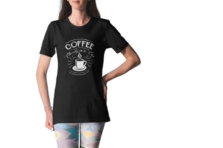 Coffee clarity in a cup - Black - printed t shirt - comfortable round neck cotton.