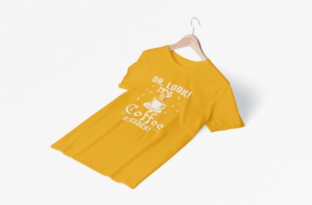 Oh look! it's Coffee 0:clock! - Yellow - printed t shirt - comfortable round neck cotton.