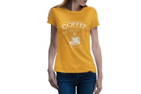 Coffee clarity in a cup - Yellow - printed t shirt - comfortable round neck cotton.