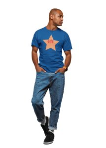 Fitness Club, Power Your Body, (BG Star Orange), Round Neck Gym Tshirt (Blue Tshirt) - Clothes for Gym Lovers - Suitable for Gym Going Person - Foremost Gifting Material for Your Friends and Close Ones