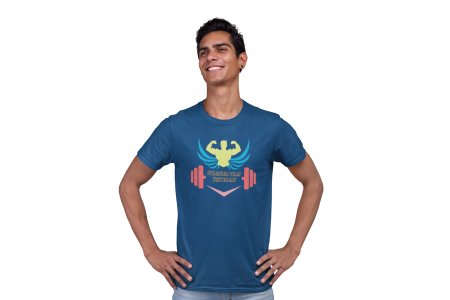 Stronger Than Yesterday, (BG Red, Blue and Yellow), Round Neck Gym Tshirt (Blue Tshirt) - Clothes for Gym Lovers - Suitable for Gym Going Person - Foremost Gifting Material for Your Friends and Close Ones