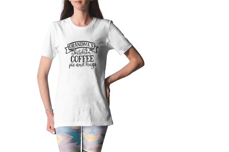 Grandma's kitchen Coffee pie and hugs - White - printed t shirt - comfortable round neck cotton.