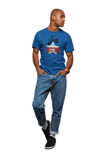 Fitness Gym Center, (BG Blue and Brown), Round Neck Gym Tshirt (Blue Tshirt) - Clothes for Gym Lovers - Suitable for Gym Going Person - Foremost Gifting Material for Your Friends and Close Ones