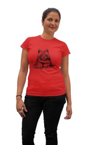 Cat Eyes - Line Art for Female - Half Sleeves T-shirt