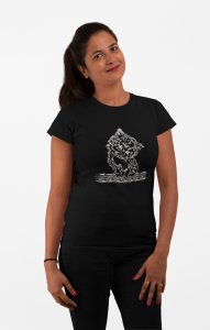 Cute Cat - Line Art for Female - Half Sleeves T-shirt