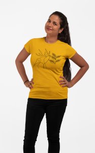 Deer - Line Art for Female - Half Sleeves T-shirt