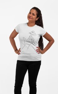Butterfly on Finger - Line Art for Female - Half Sleeves T-shirt